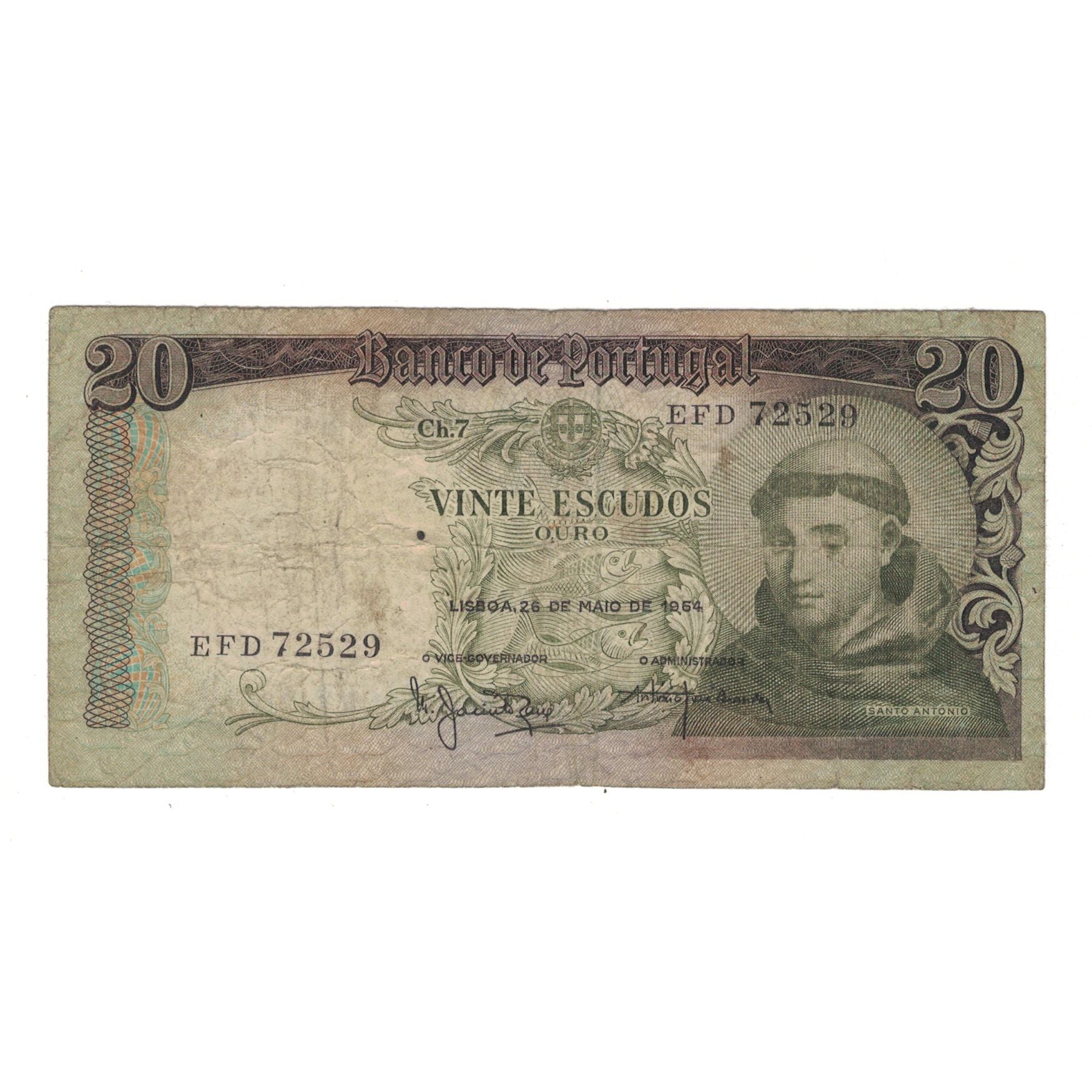 Billet, Portugal, 20 Escudos, 1954, 1954-05-26, KM:153a, TB