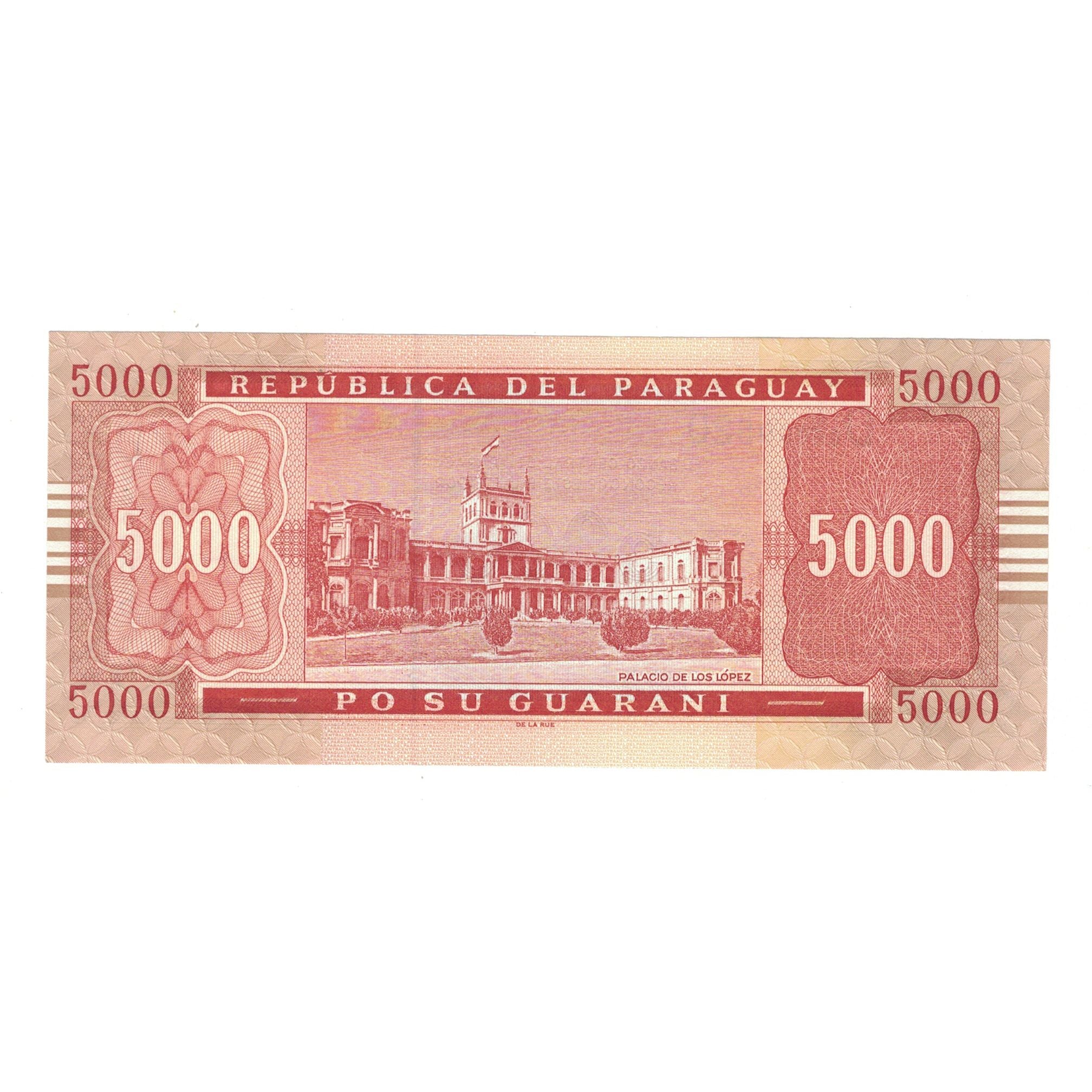 Nota, Paraguai, 5000 Guaranies, 2005, KM:223a, UNC(65-70)