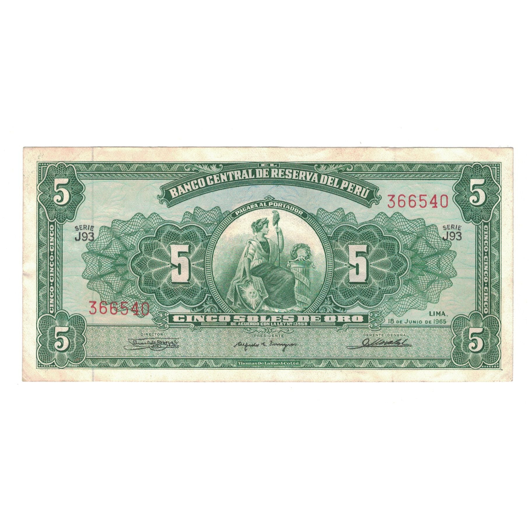 Banknote, Peru, 5 Soles De Oro, 1965, 1965-06-18, KM:83a, EF(40-45)