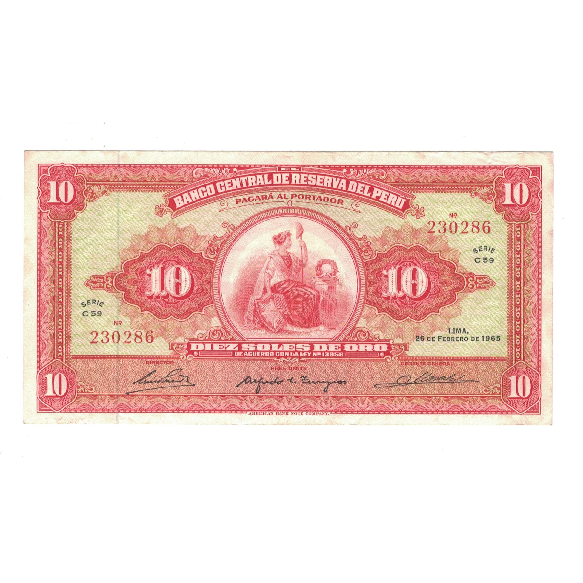 Banconote, Perù, 10 Soles De Oro, 1965, 1965-02-26, KM:88, BB