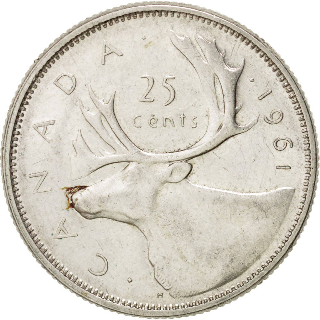 Canada 25 Cents 1961 Royal Canadian Mint KM:52 AU(55-58) Silver 23.8