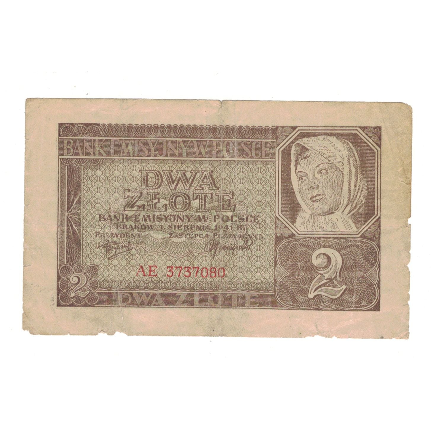 Banknote, Poland, 2 Zlote, 1941, 1941-08-01, KM:100, VG(8-10)