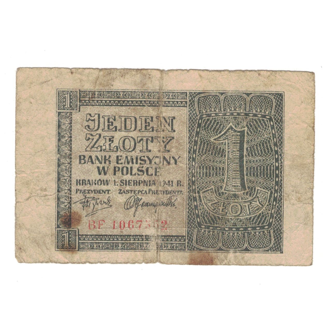 Banknote, Poland, 1 Zloty, 1941, 1941-08-01, KM:99, EF(40-45)