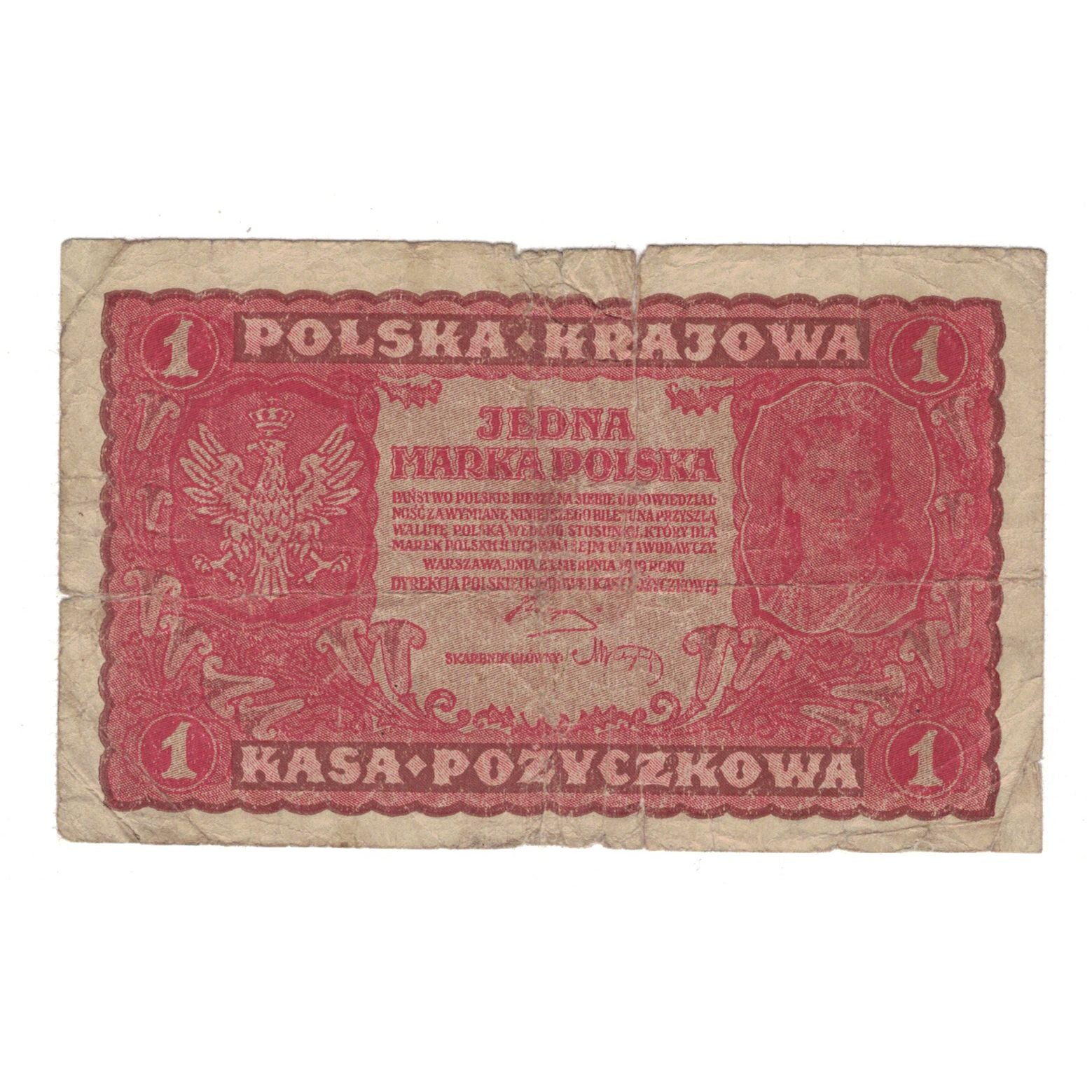 Banknote, Poland, 1 Marka, 1919, 1919-08-23, KM:23, VG(8-10)