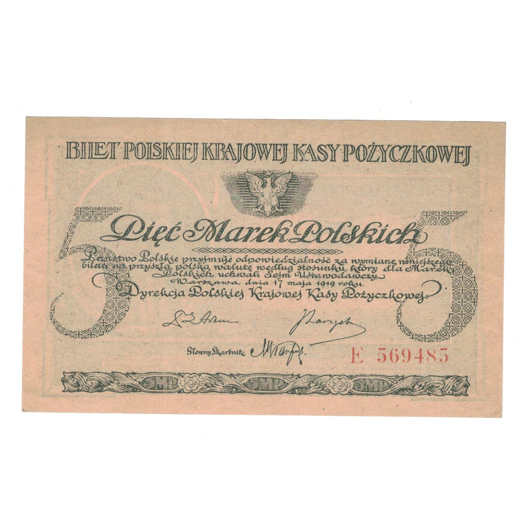 Banknote, Poland, 5 Marek, 1919, 1919-05-17, KM:20a, EF(40-45)