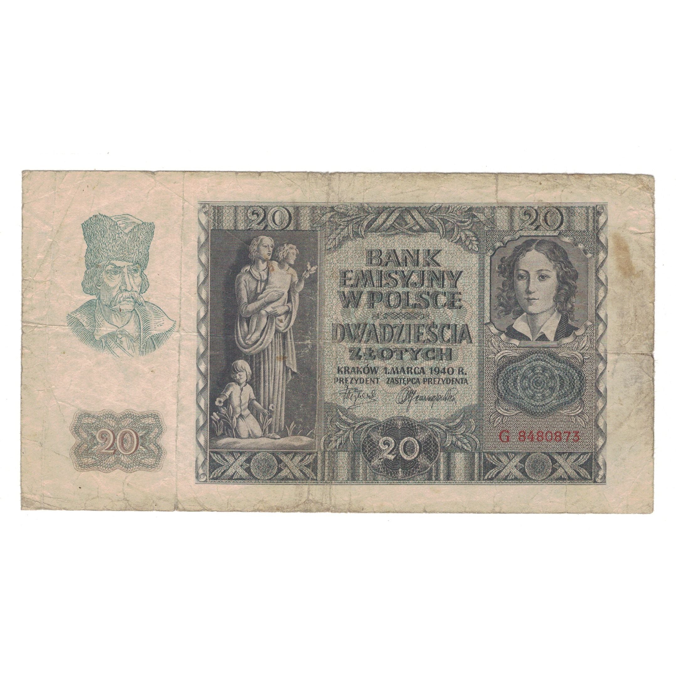 Banknote, Poland, 20 Zlotych, 1940, 1940-03-01, KM:95, VF(30-35)