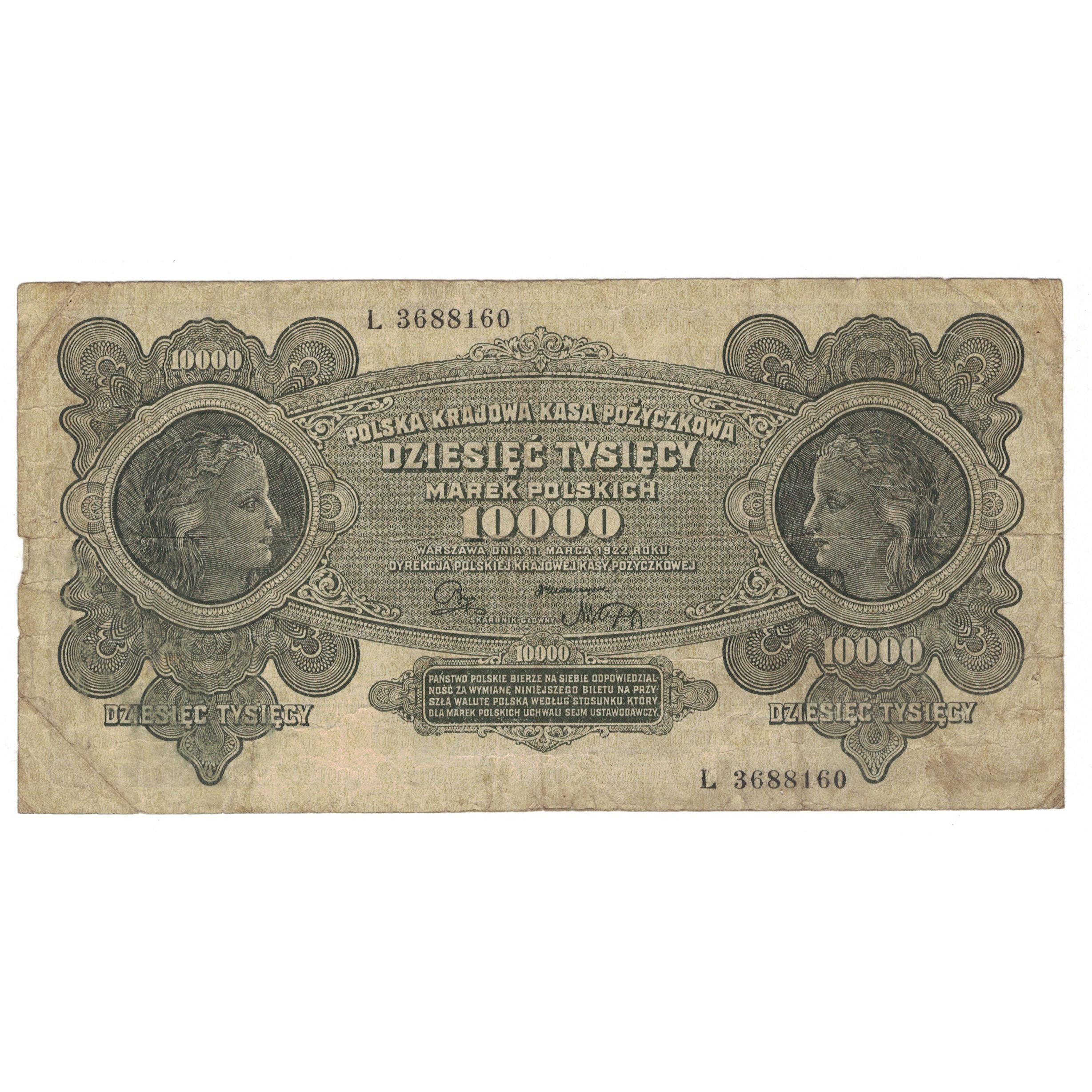 Banknote, Poland, 10,000 Marek, 1922, 1922-03-11, KM:32, VF(30-35)