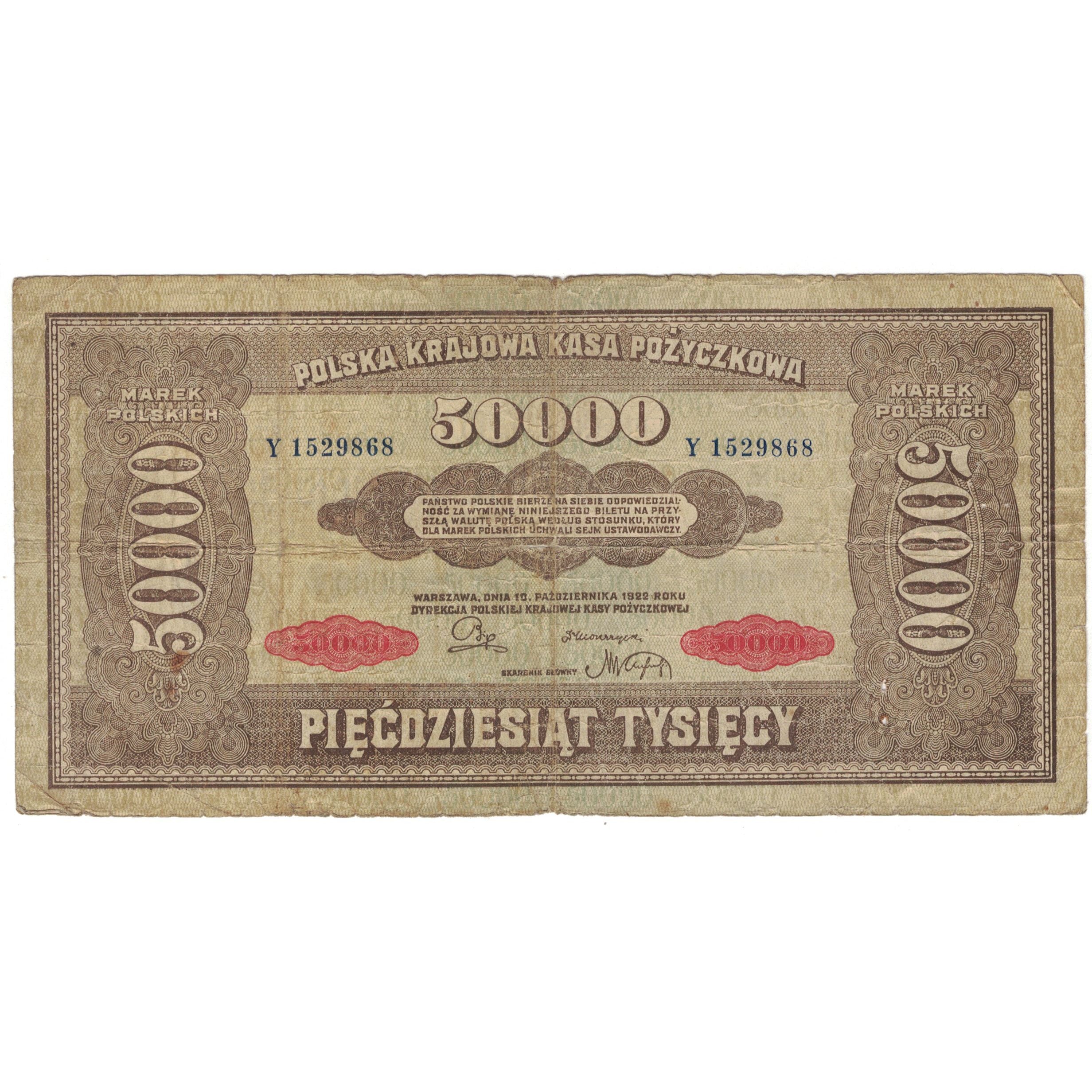 Banconote, Polonia, 50,000 Marek, 1922, 1922-10-10, KM:33, MB+