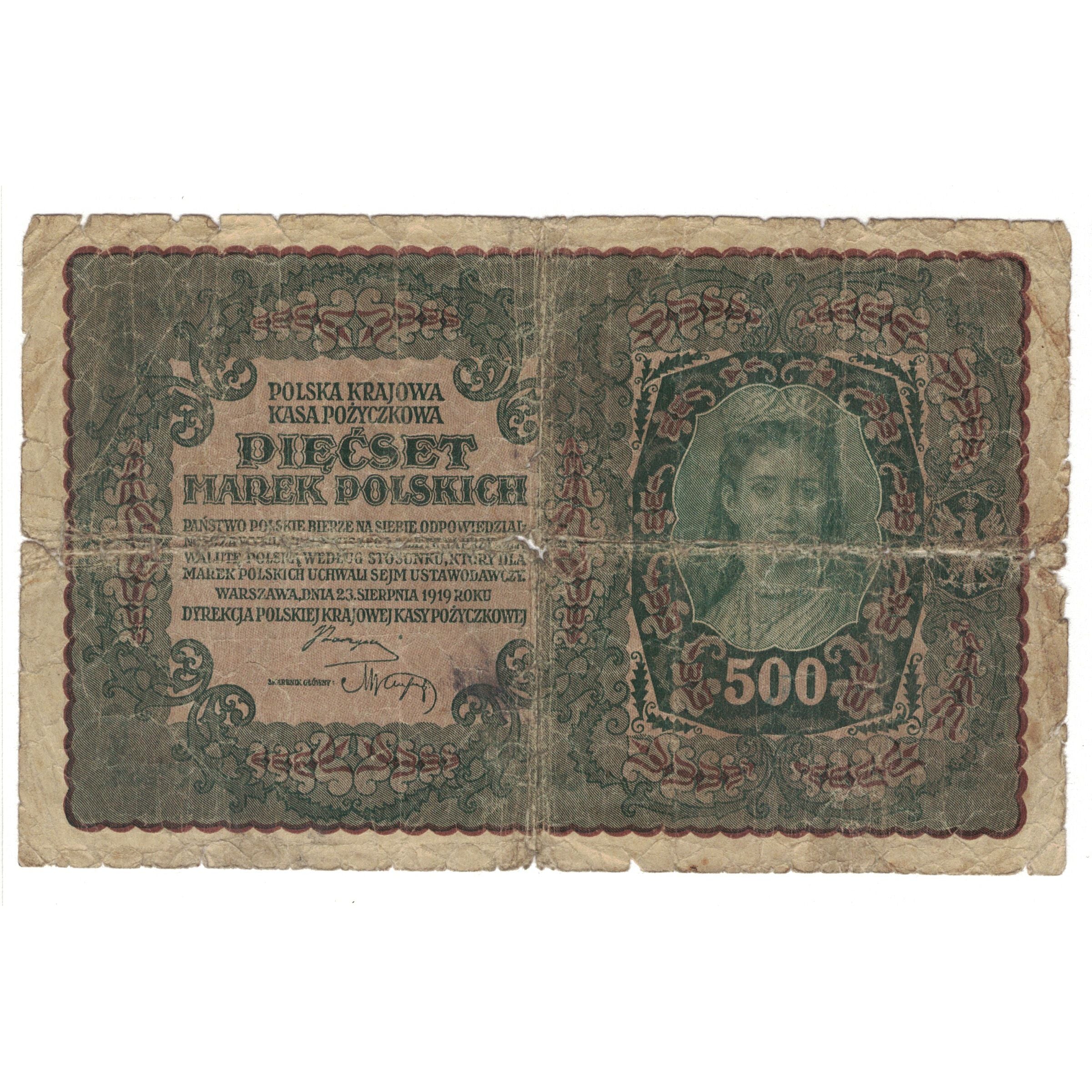 Banknote, Poland, 500 Marek, 1919, 1919-08-23, KM:28, VG(8-10)