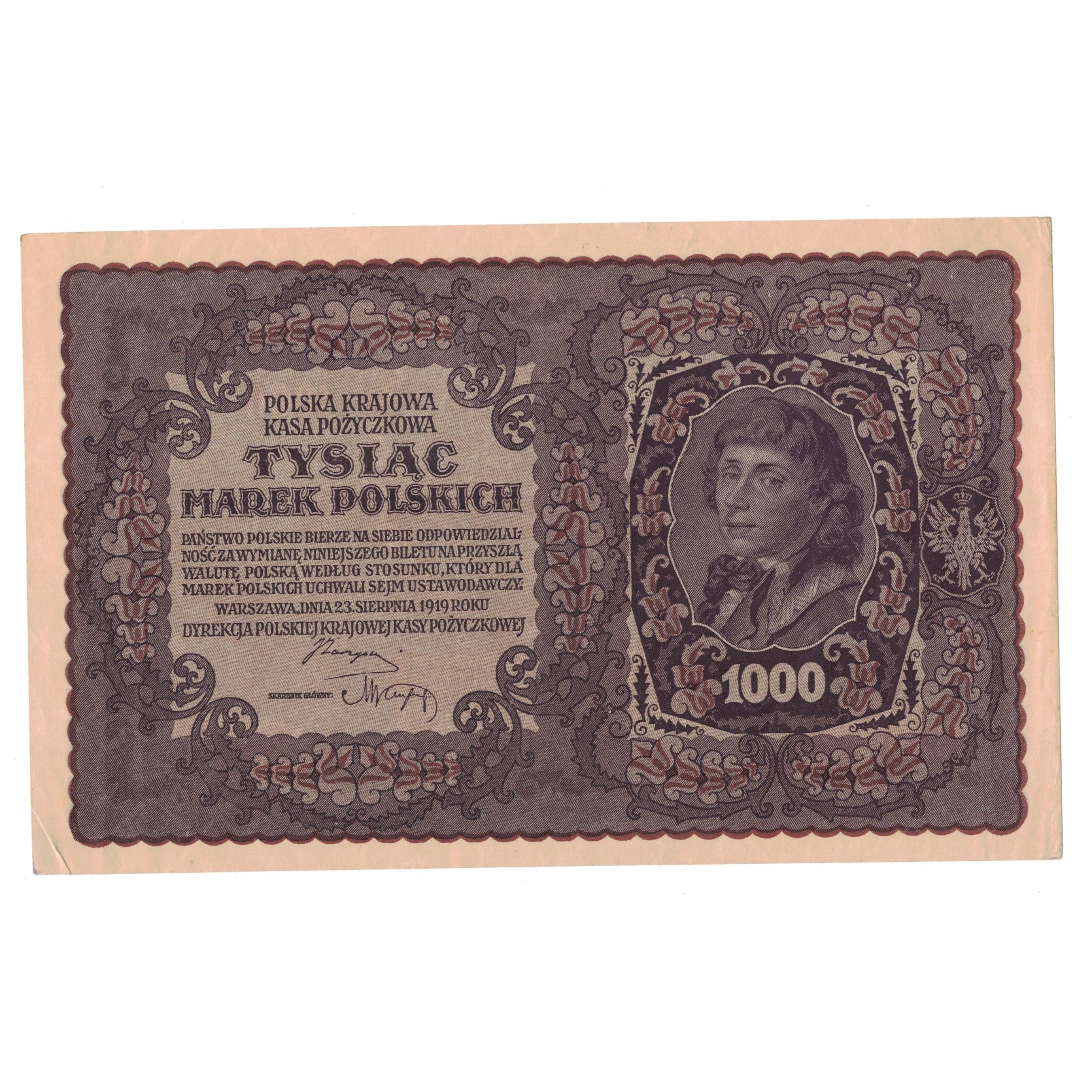 Banknote, Poland, 1000 Marek, 1919, 1919-08-23, KM:29, AU(50-53)
