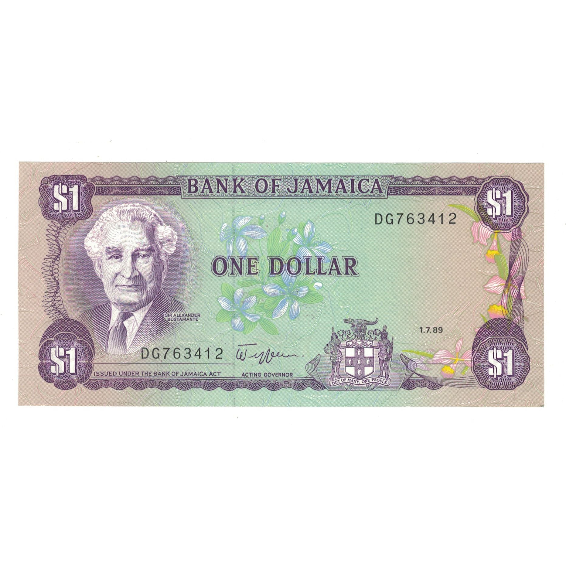 Banknote, Jamaica, 1 Dollar, 1989, 1989-07-01, KM:68Ac, UNC(65-70)