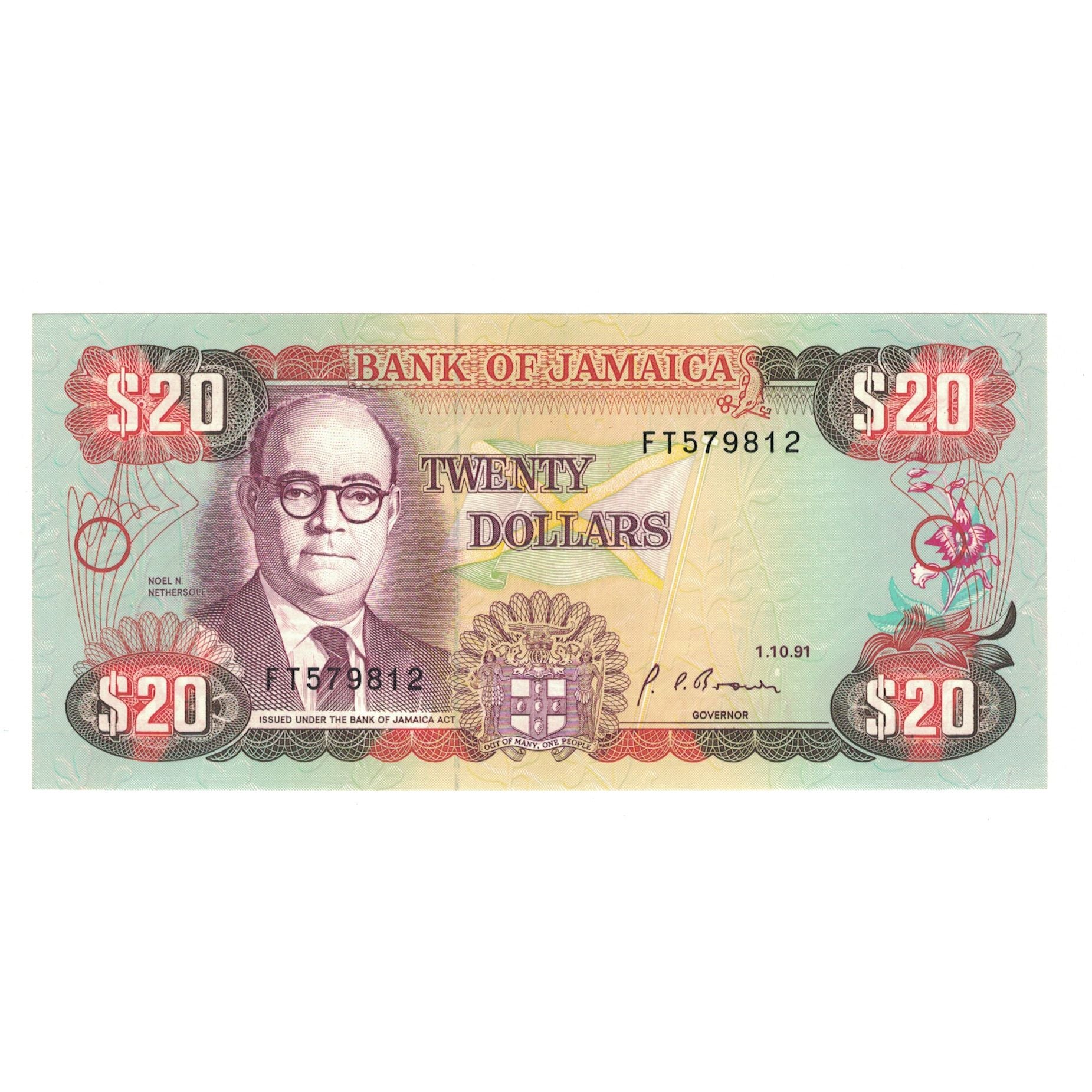 Banknote, Jamaica, 20 Dollars, 1991, 1991-10-01, KM:72d, UNC(65-70)