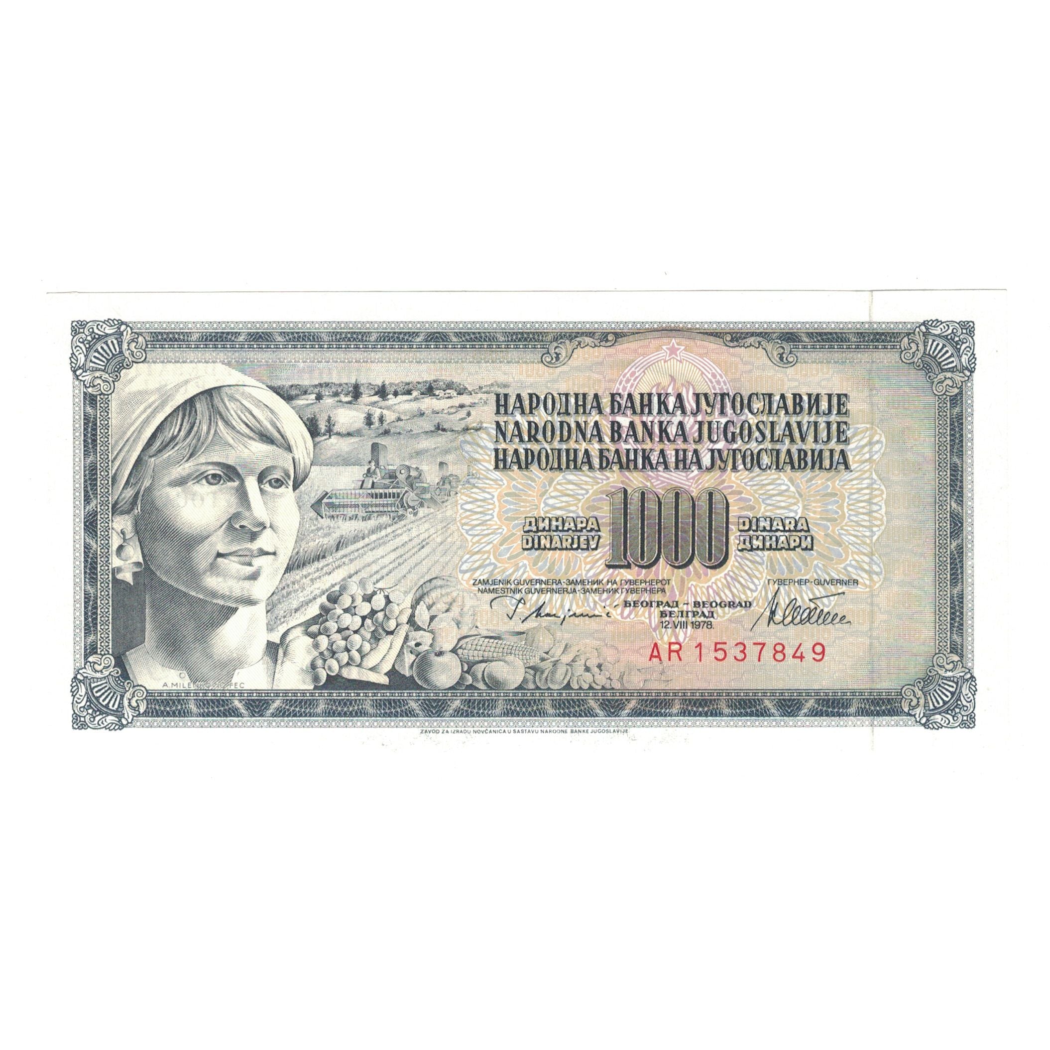 Banknote, Yugoslavia, 1000 Dinara, 1978, 1978-08-12, KM:92b, UNC(63)