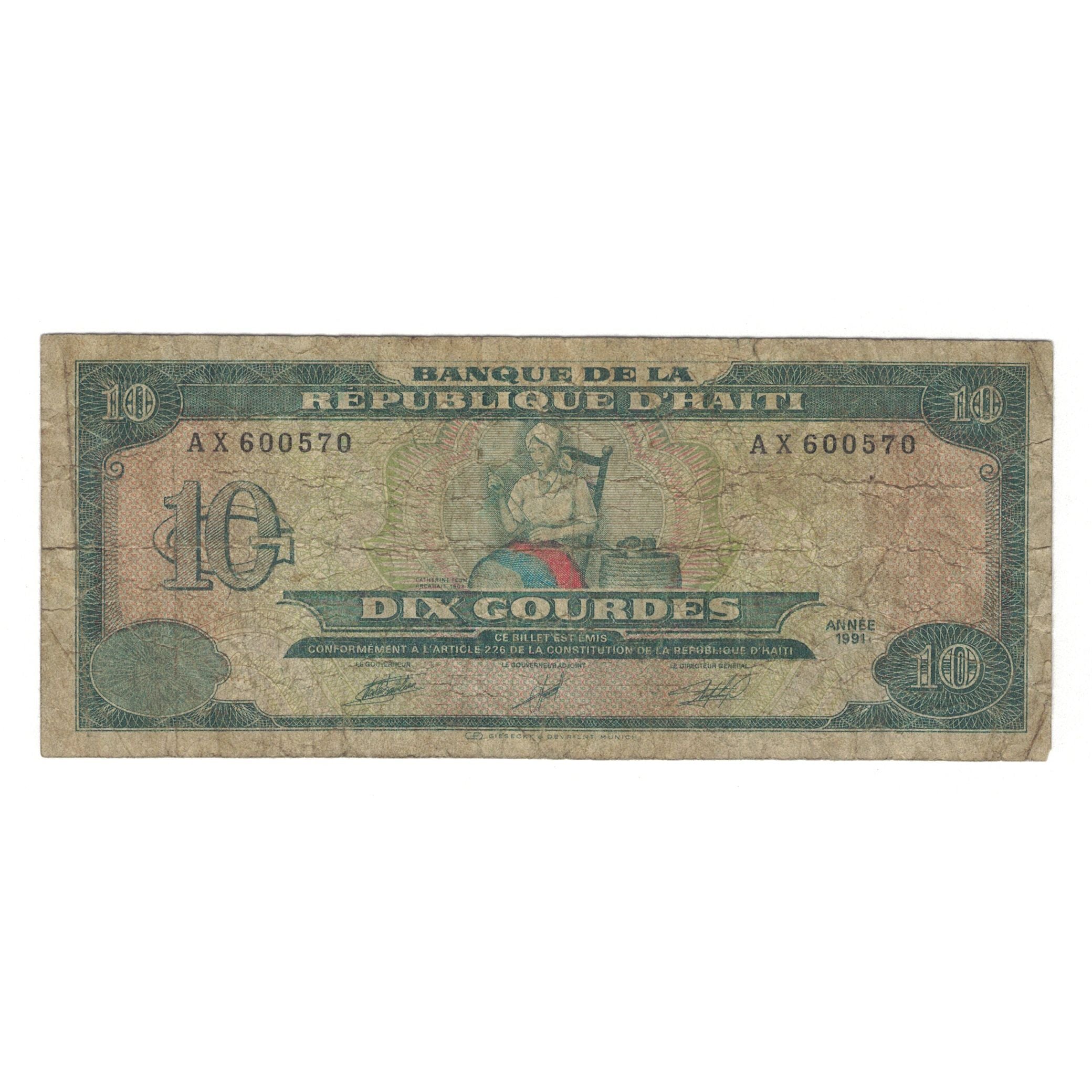 Banknote, Haiti, 10 Gourdes, 1992, KM:256a, VG(8-10)
