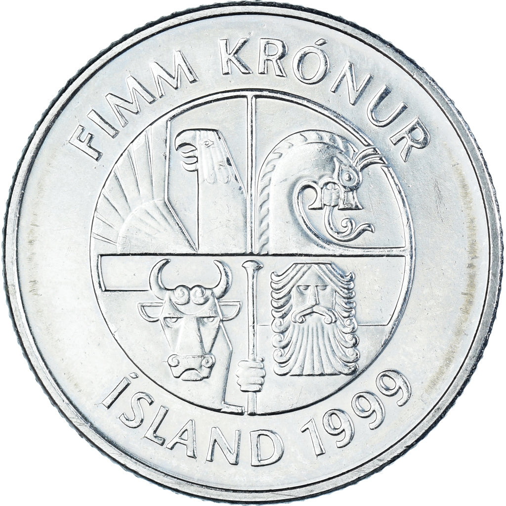 Coin, Iceland, 5 Kronur, 1999