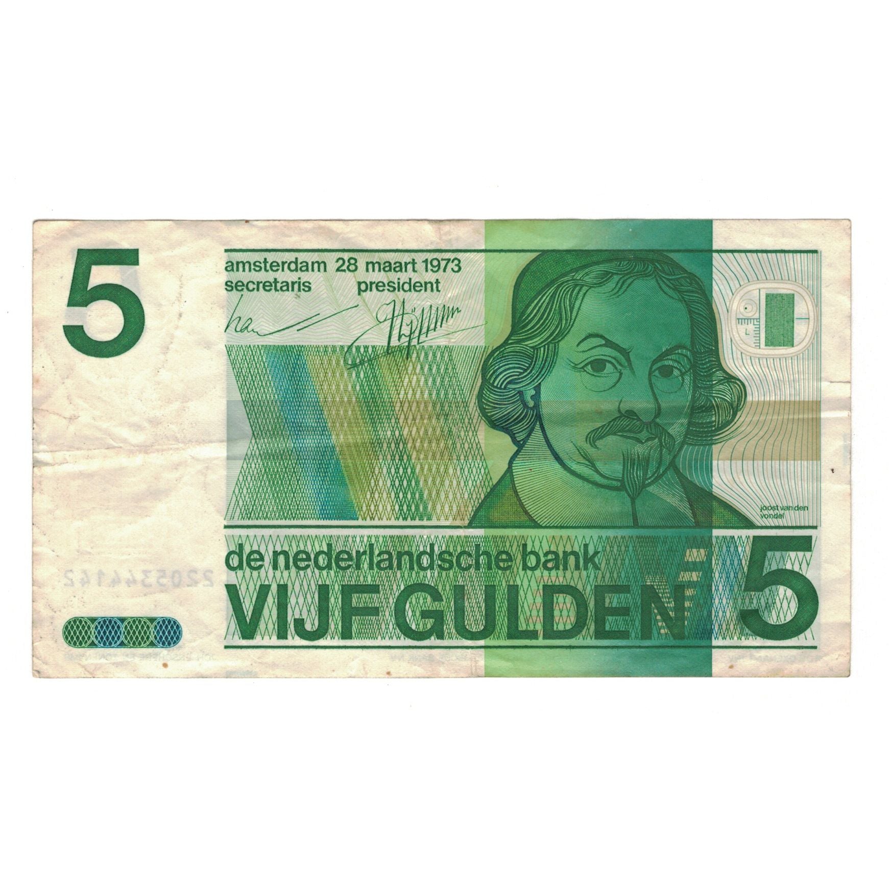 Banknote, Netherlands, 5 Gulden, 1973, 1973-03-28, KM:95a, VF(30-35)