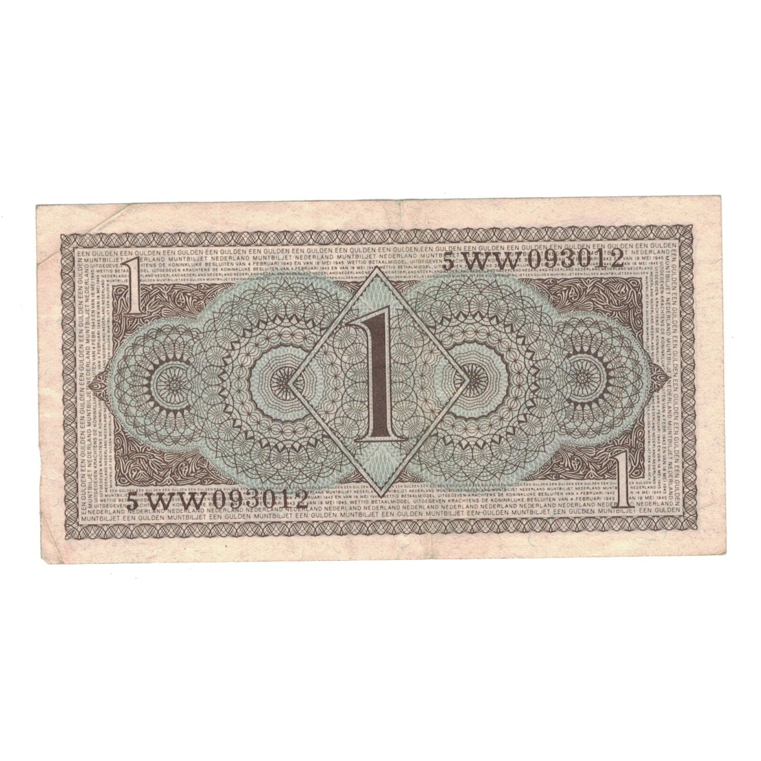 Banknote, Netherlands, 1 Gulden, 1945, 1943-02-04, KM:64a, EF(40-45)
