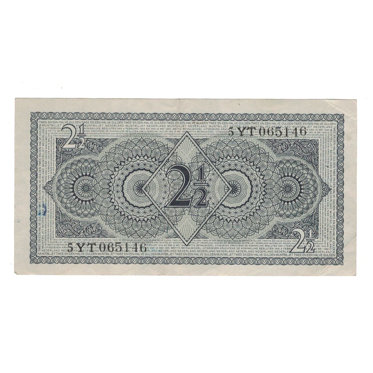 Banknote, Netherlands, 2 1/2 Gulden, 1943, 1943-02-04, KM:65a, AU(50-53)