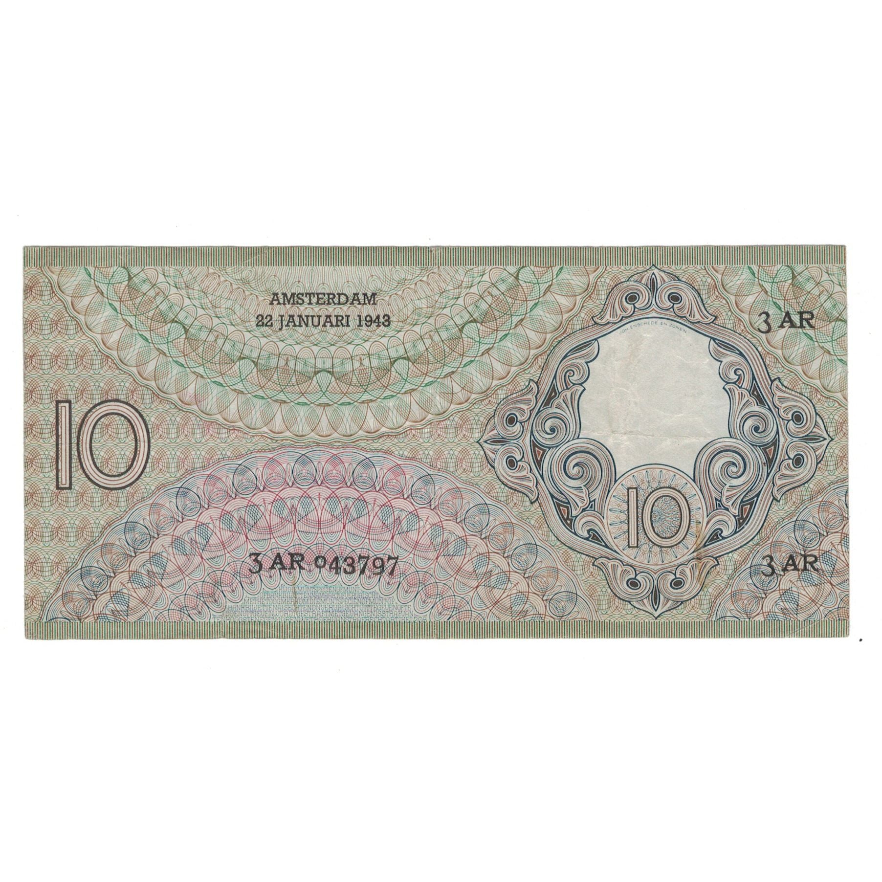 Banknote, Netherlands, 10 Gulden, 1943, 1943-01-22, KM:59, EF(40-45)