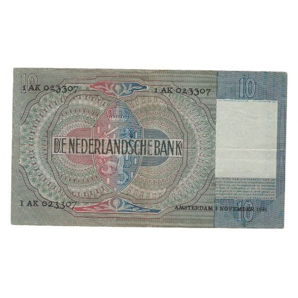 Banknote, Netherlands, 10 Gulden, 1940, 1940-11-08, KM:56a, AU(50-53)