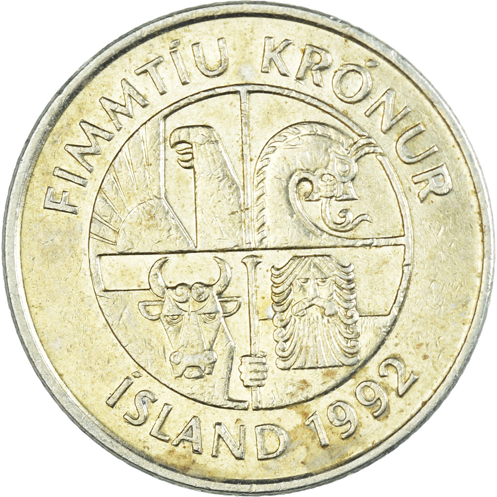 Moeda, Islândia, 50 Kronur, 1992
