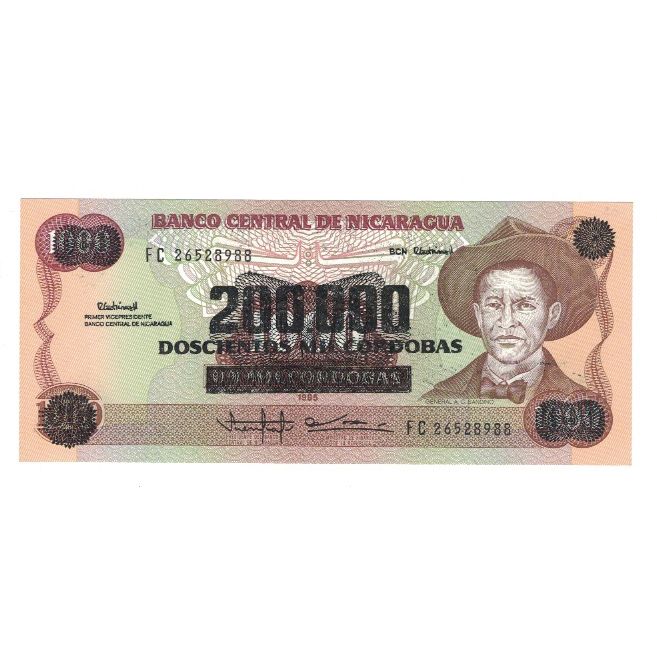 Banknote, Nicaragua, 200,000 Córdobas on 1000 Córdobas, 1985, KM:162