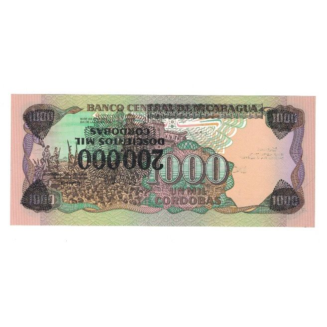 Banknote, Nicaragua, 200,000 Córdobas on 1000 Córdobas, 1985, KM:162