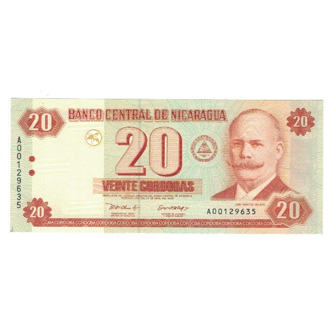 Banknote, Nicaragua, 20 Cordobas, 2002, 2002-04-10, KM:192, UNC(65-70)