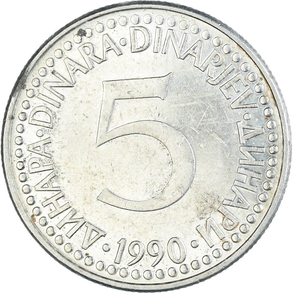 Moneta, Iugoslavia, 5 Dinara, 1990