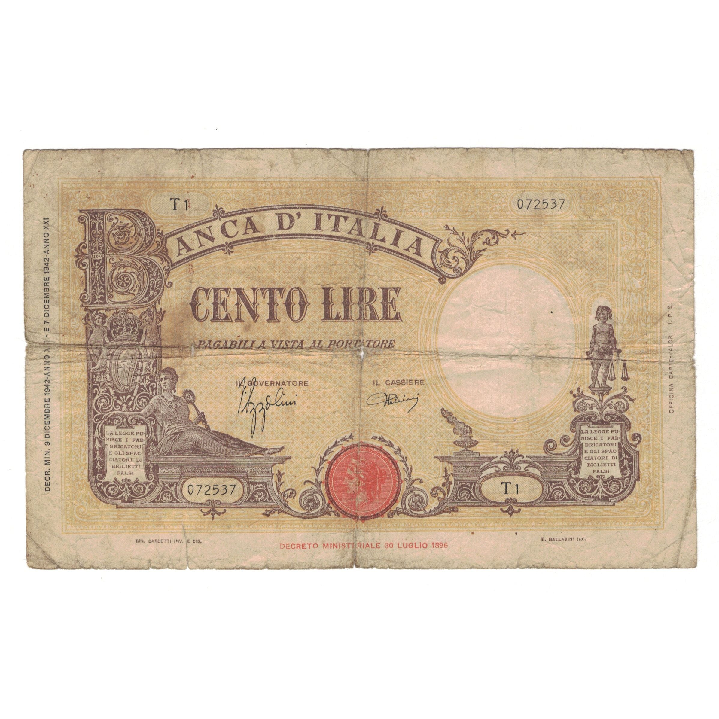 Banknote, Italy, 100 Lire, 1942, 1942-12-09, KM:59, VF(30-35)
