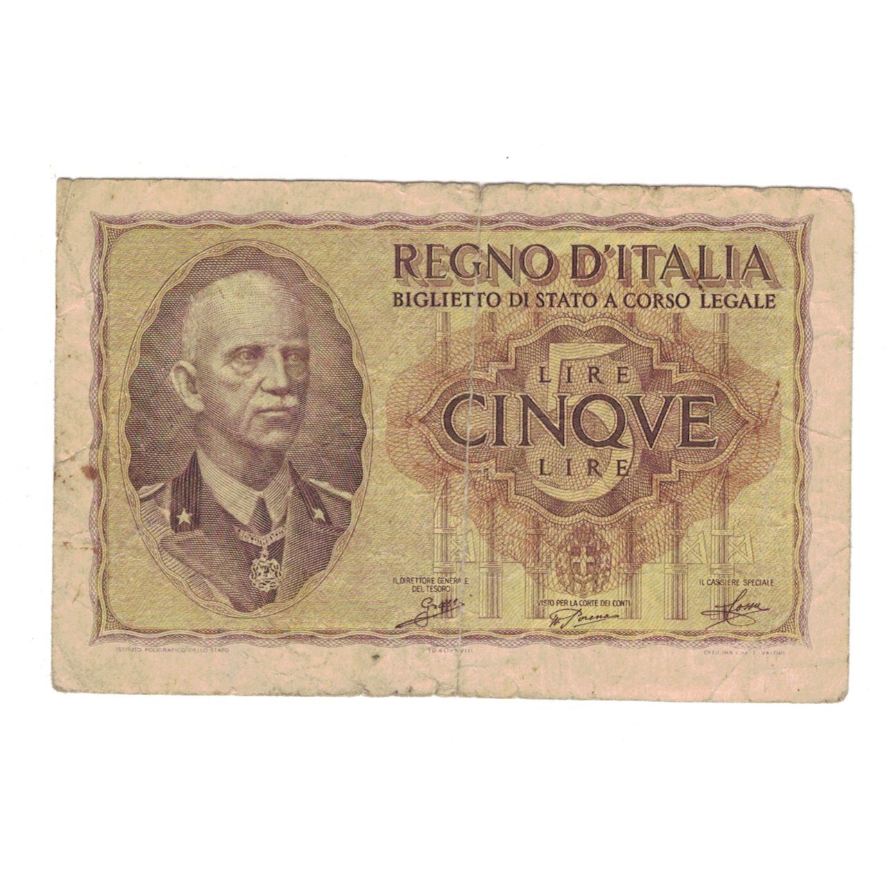 Banconote, Italia, 5 Lire, KM:28, MB