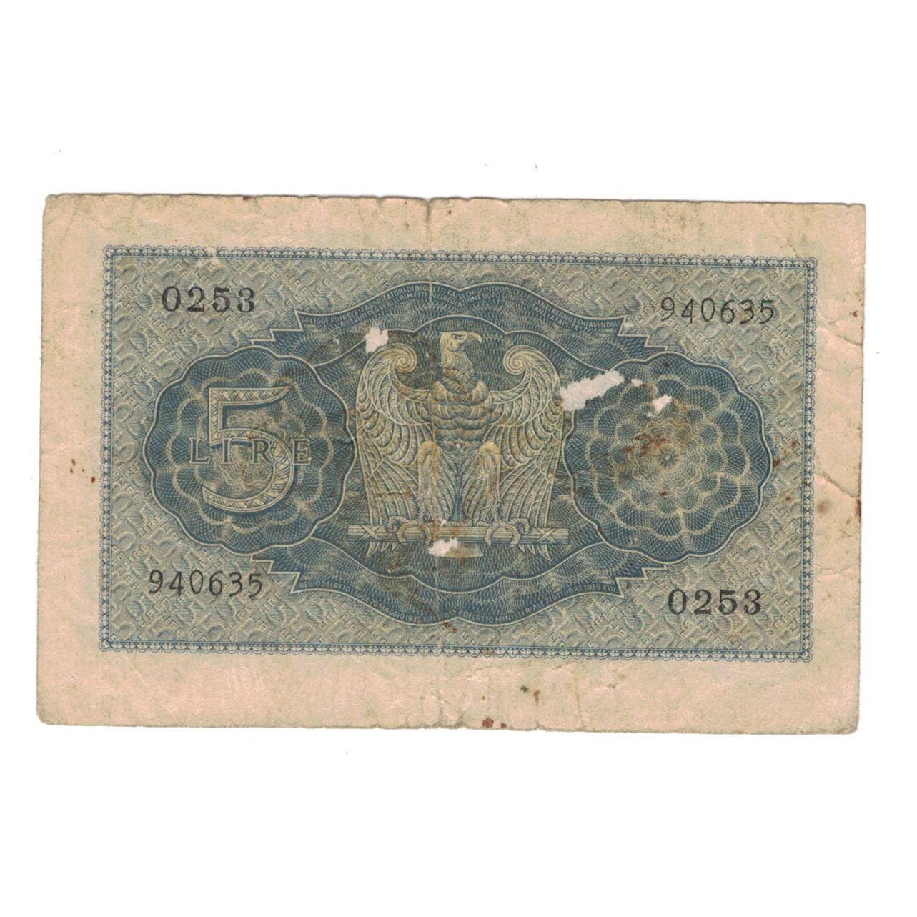 Banconote, Italia, 5 Lire, KM:28, MB