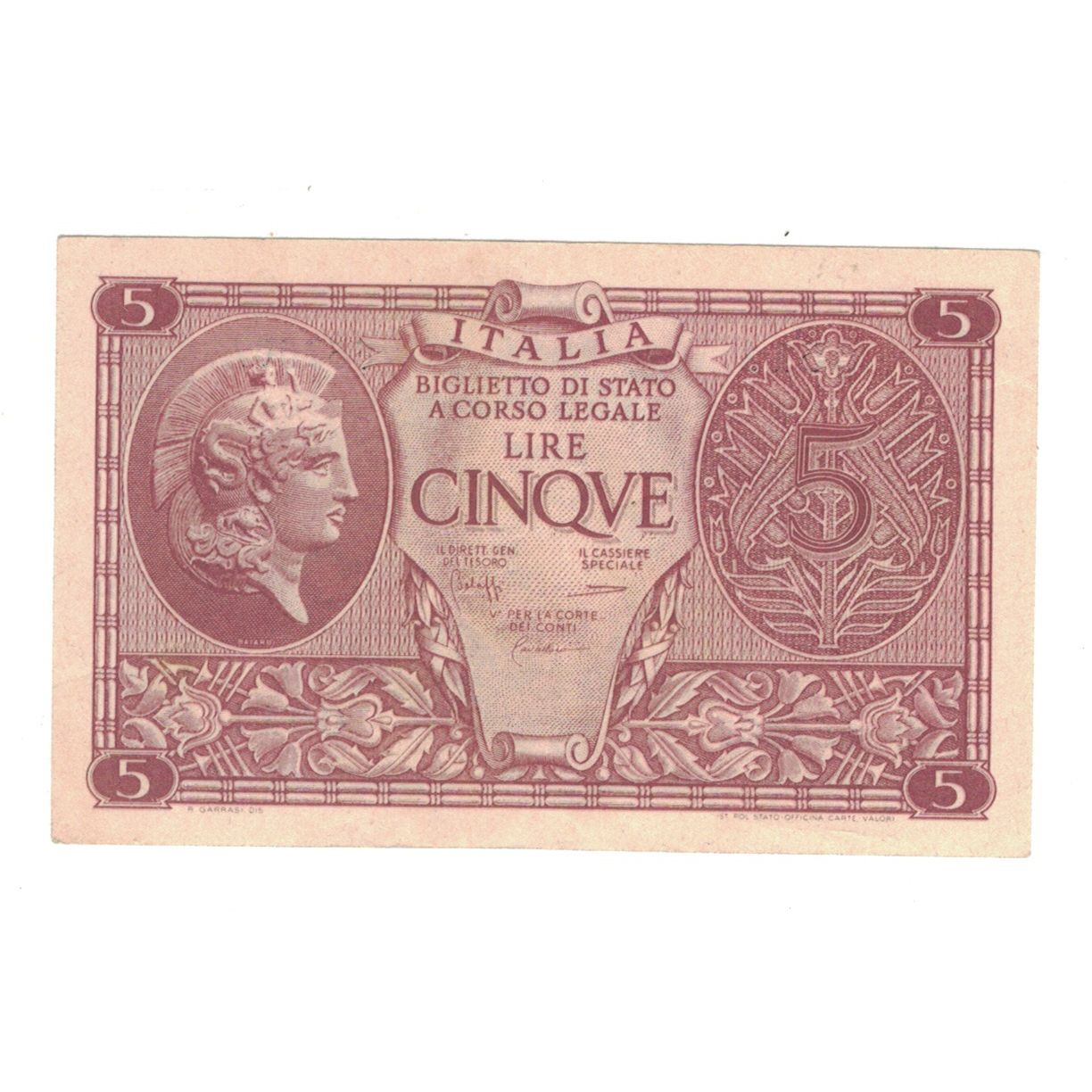 Banknote, Italy, 5 Lire, 1944, 1944-11-23, KM:31b, EF(40-45)
