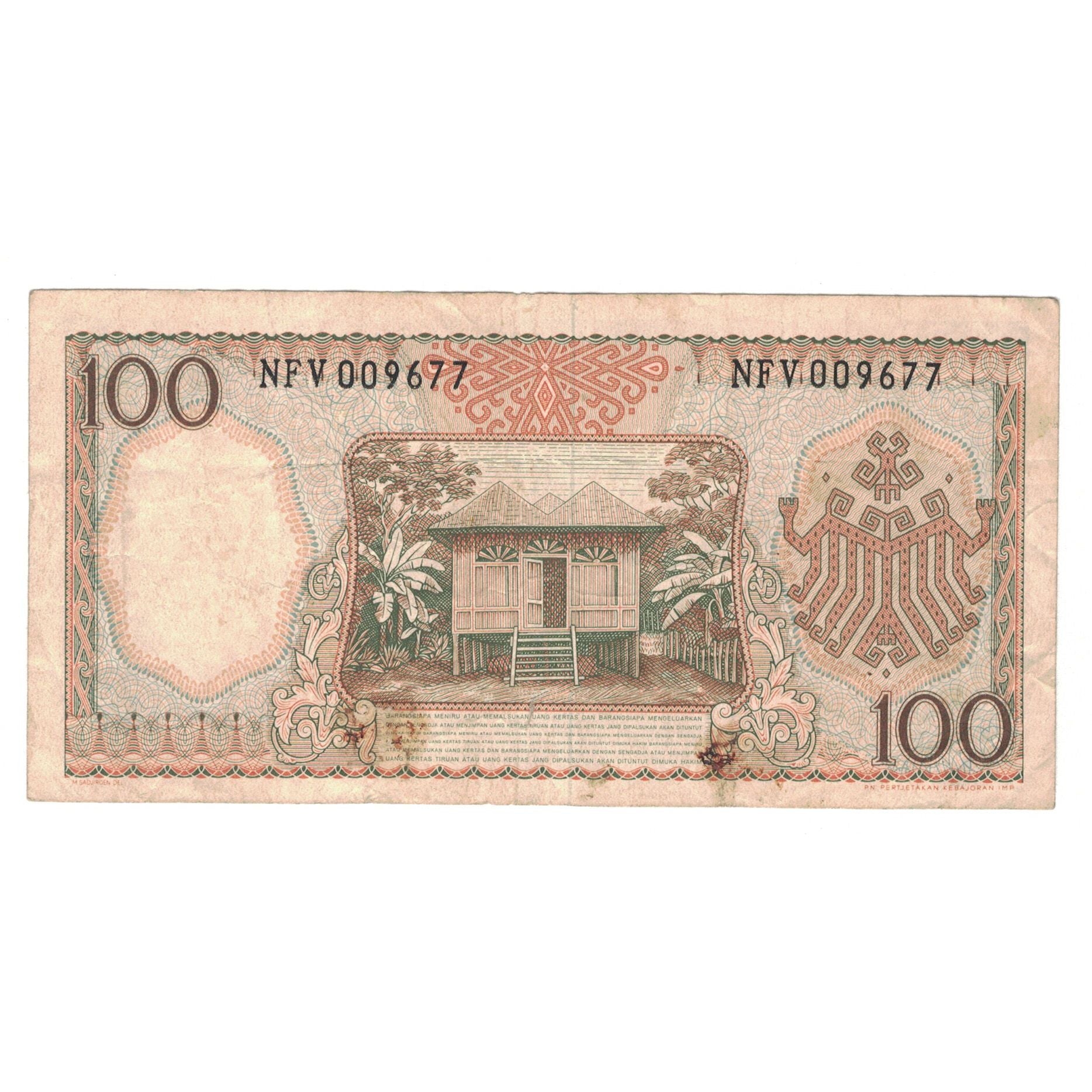 Banconote, Indonesia, 100 Rupiah, 1964, KM:97a, MB+