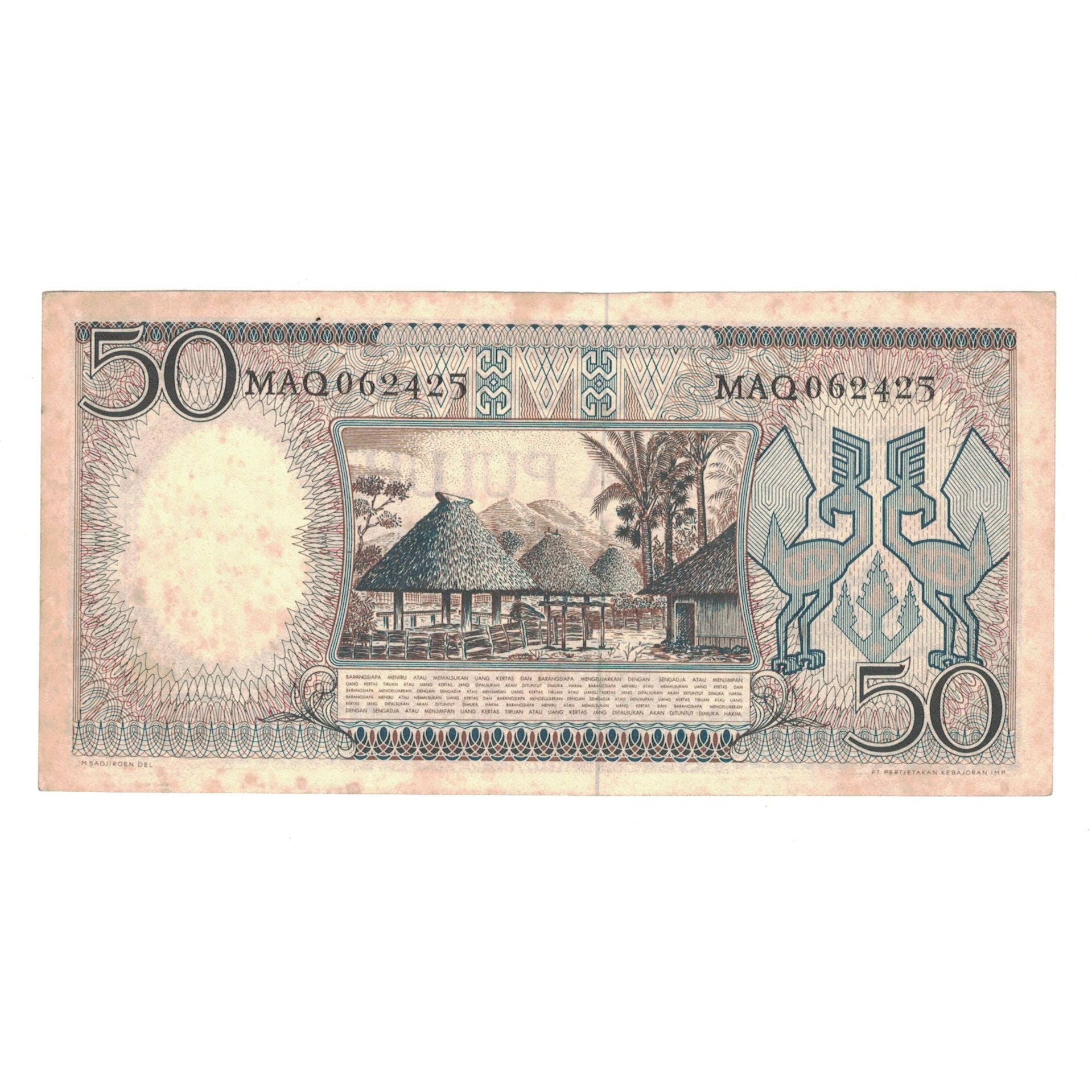 Banconote, Indonesia, 50 Rupiah, 1958, KM:58, BB