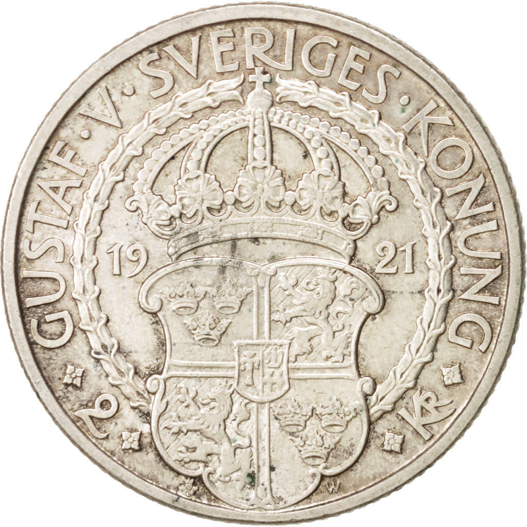 Svezia, Gustaf V, 2 Kronor, 1921, BB, Argento, KM:799