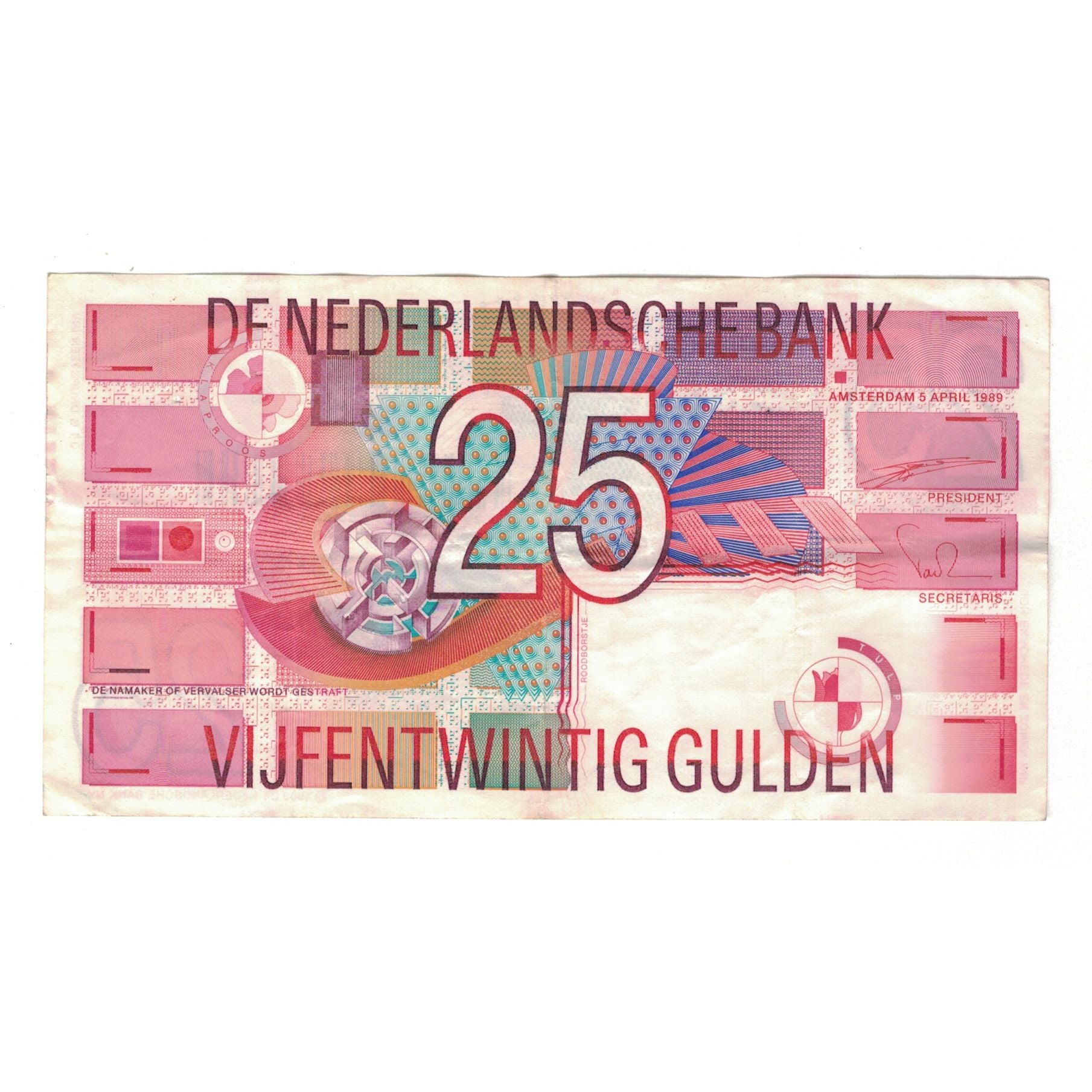 Banknote, Netherlands, 25 Gulden, 1989, 1989-04-05, KM:100, AU(50-53)