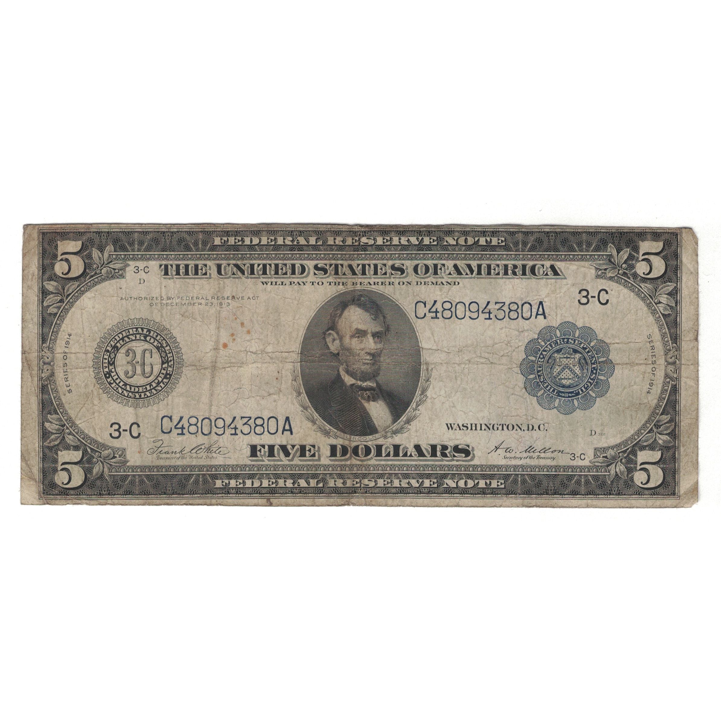 Billete, 5 Dollars, 1914, Estados Unidos de América, BC
