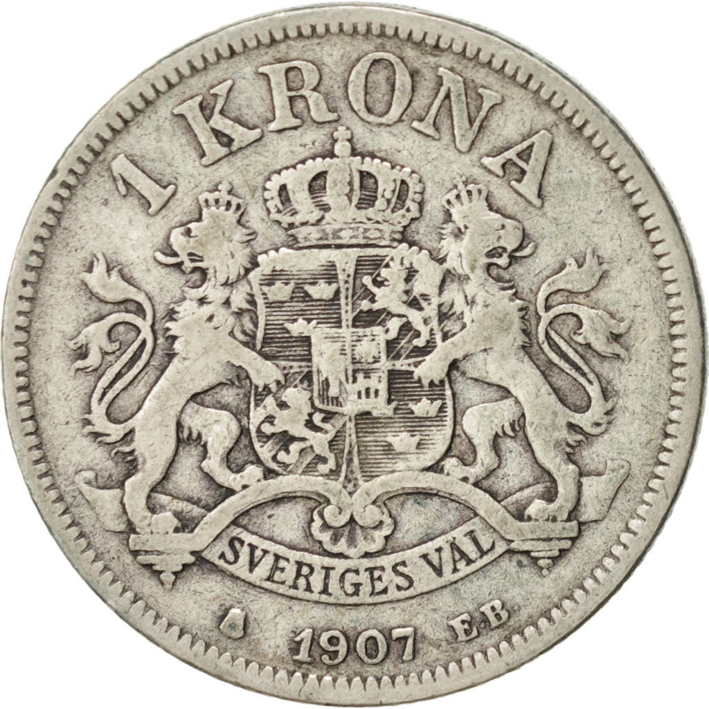 Sweden Krona 1907 KM:772 VF(20-25) Silver 25