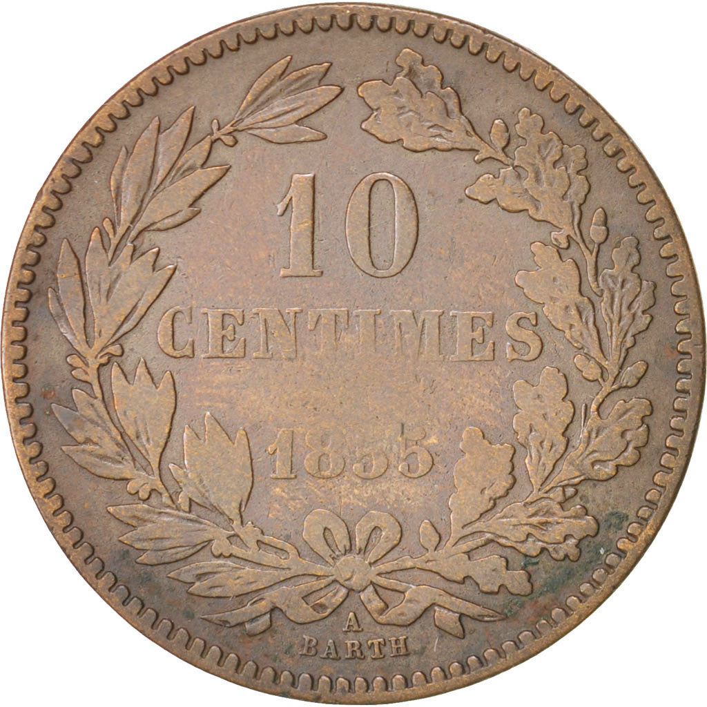 Luxembourg, 10 Centimes, 1855, Paris, KM:23.2, Bronze