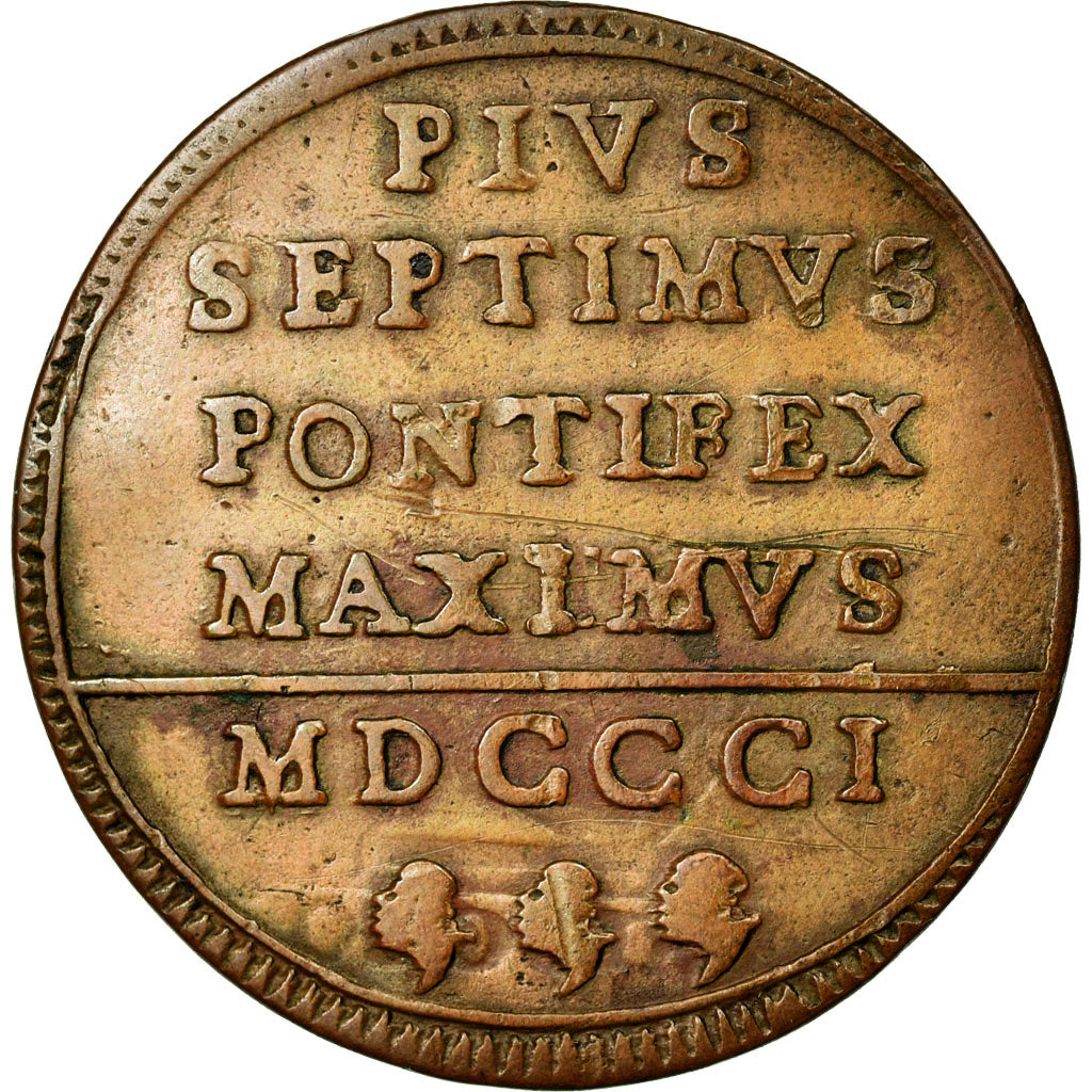 Coin, ITALIAN STATES, PAPAL STATES, Pius VII, Baiocco, 1801, VF(30-35), Copper