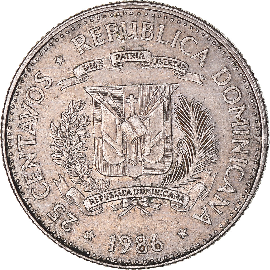 Moneda, República Dominicana, 25 Centavos, 1986