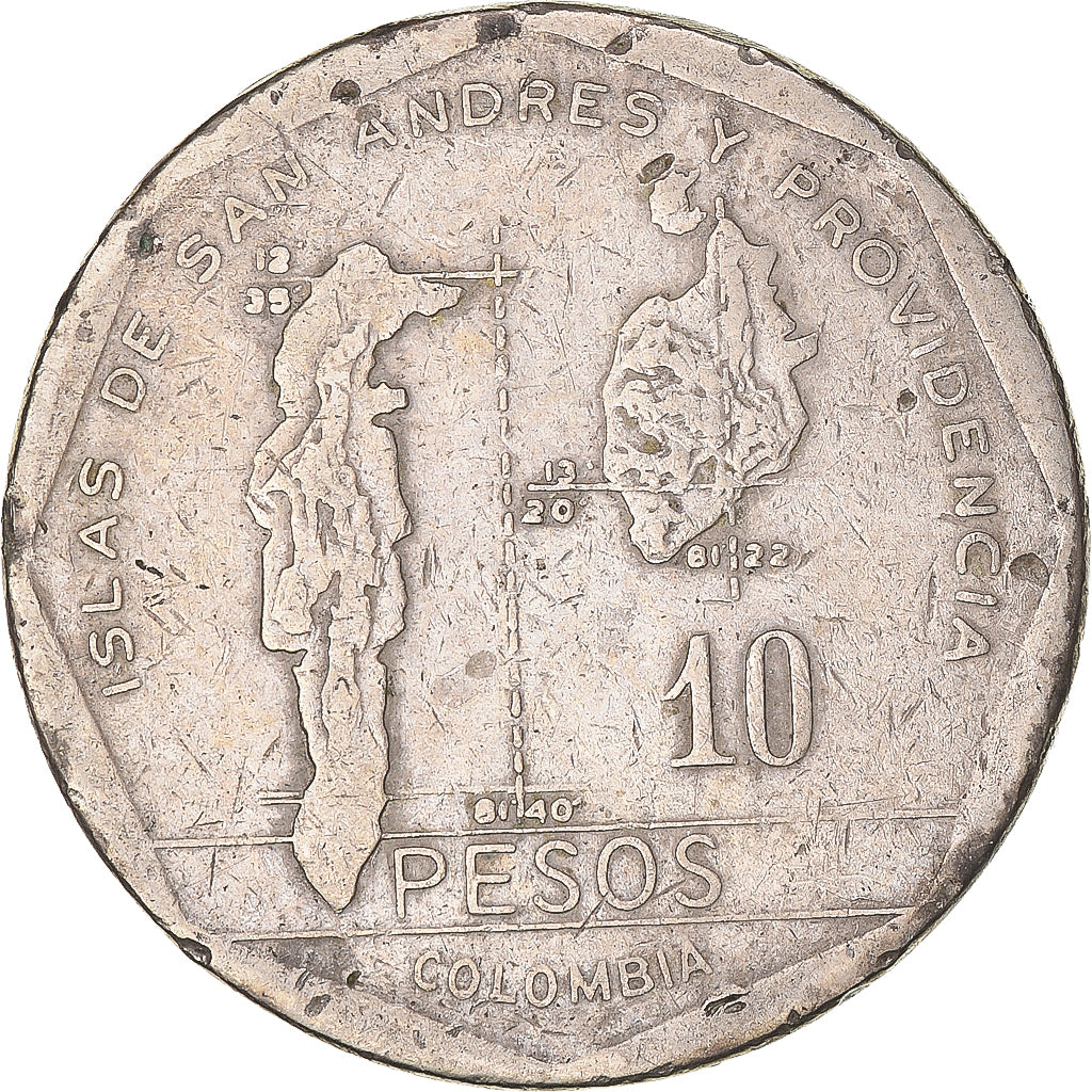 Moneda, Colombia, 10 Pesos, 1985