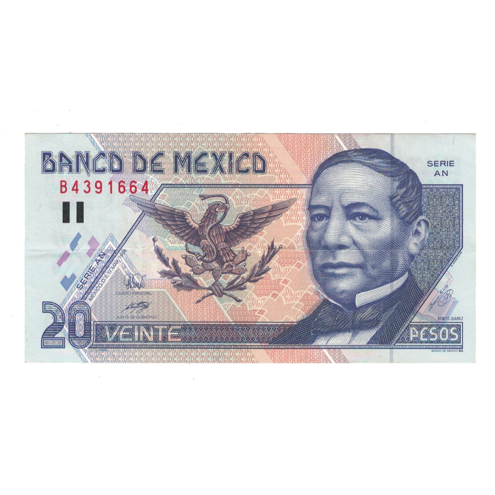 Banknote, Mexico, 20 Pesos, 1998, 1998-03-17, KM:106c, EF(40-45)