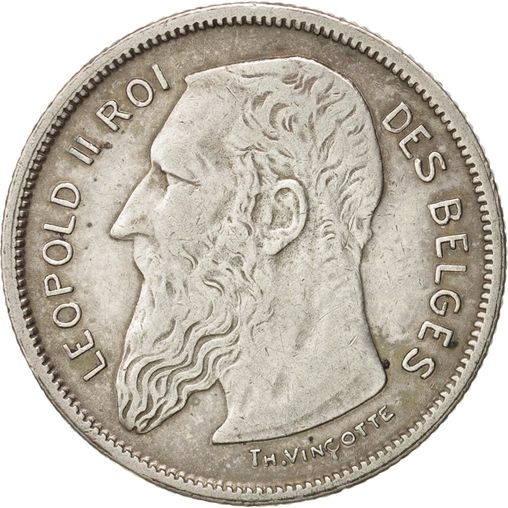 Belgio, 2 Francs, 2 Frank, 1909, BB, Argento, KM:58.1