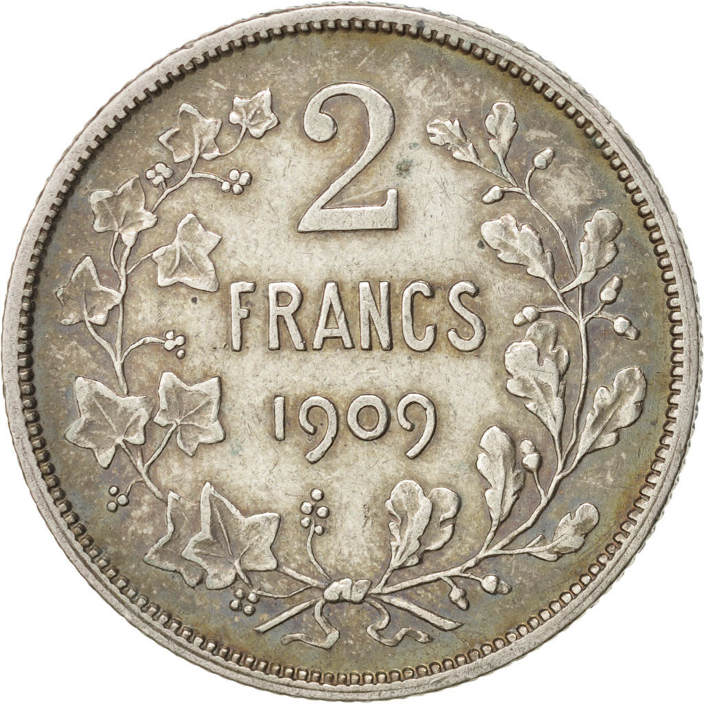 Belgio, 2 Francs, 2 Frank, 1909, BB, Argento, KM:58.1