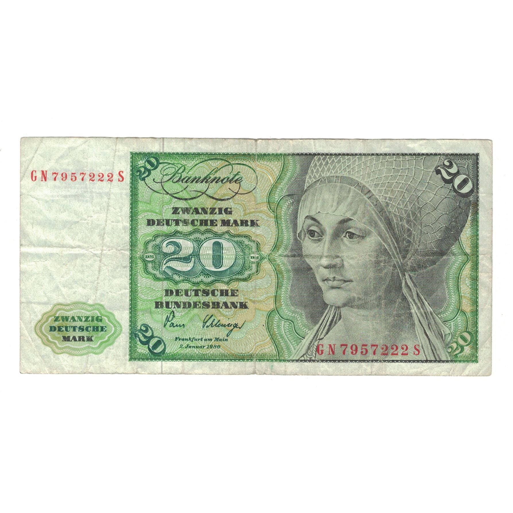 Geldschein, Bundesrepublik Deutschland, 20 Deutsche Mark, 1980, 1980-01-02, S+
