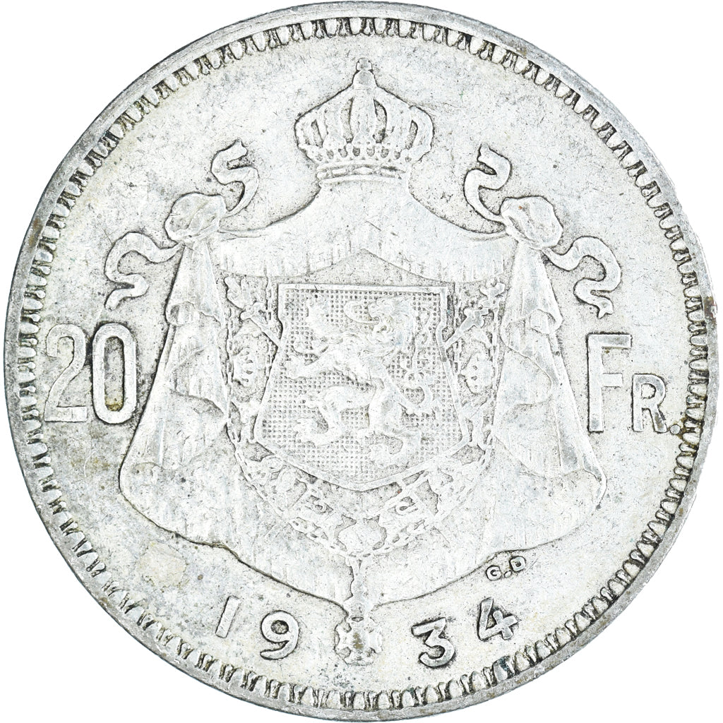 Coin, Belgium, 20 Francs, 20 Frank, 1934