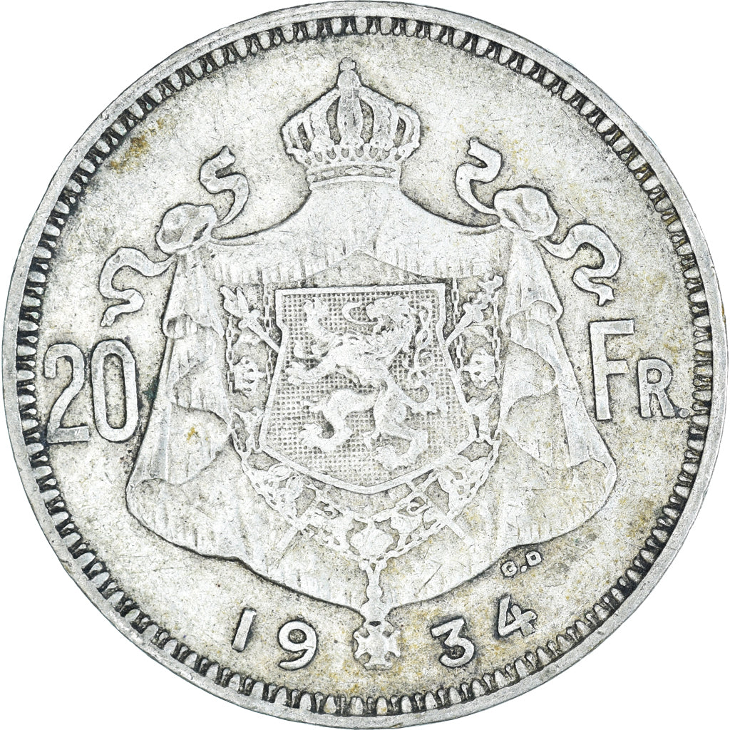 Coin, Belgium, 20 Francs, 20 Frank, 1934