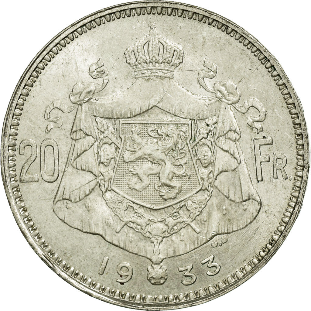 Munten, België, 20 Francs, 20 Frank, 1933, PR, Zilver, KM:104.1